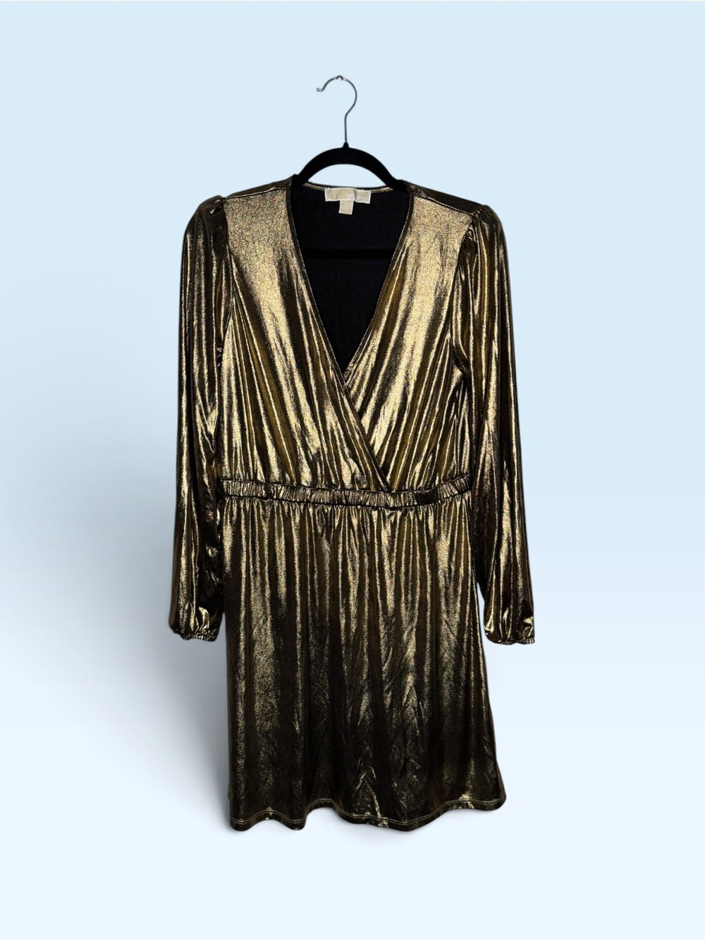 Michael Kors Gold Foil Metallic Long Sleeve Mini Dress M